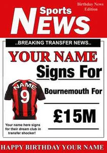 Tarjeta de felicitación de cumpleaños de fútbol americano Bournemouth personalizada A5 cualquier nombre, valor de edad - Imagen 1 de 1