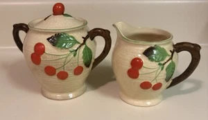 MARUHON WARE K Keramik Milchkännchen & Zucker 2 Stück Eichel Kirsche Art Deco Japan - Bild 1 von 14