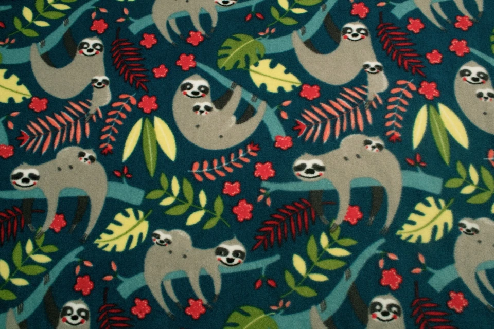 Polar Fleece DTY stoff gedruckt (250g), Faultiere, 50 x 160 cm - Bild 1 von 1