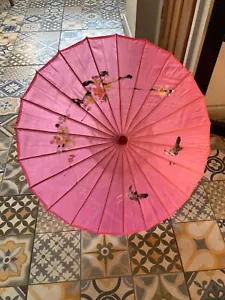 Vintage orientalischer Stil rosa Regenschirm Sonnenschirm Holzgestell 84 cm Durchmesser - Bild 1 von 5