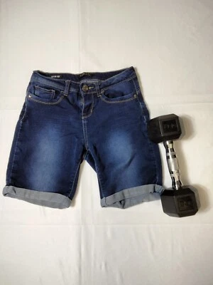 Denim Bermuda shorts RUE 21 ultra lo rise stretchy embroidered size 3/4 29 x 10" - Image 1 of 4