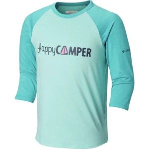 Columbia Sportswear Youth Girls ‘Happy Camper’ 3/4 Sleeve T-Shirt Size L 14/16 - Picture 1 of 15