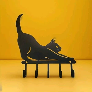Schmiedeeisen schwarze Katze 5 Haken Schlüssel/Leine/Handtuchhalter (8") - Bild 1 von 12