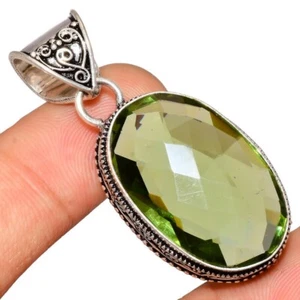 Faceted Oval Peridot Pendant 925 Sterling Silver Vintage Pendant Engagement Gift - Picture 1 of 4