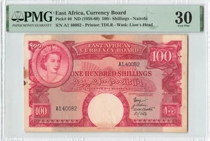 EAST AFRICA 100 Shillings 1958-1960, P-40, A1 Prefix, QEII, PMG 30 VF Rare, Rust - Picture 1 of 2