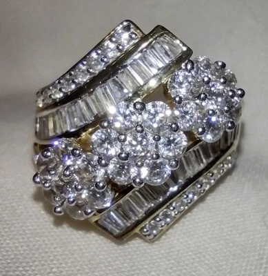 Anillo redondo y baguette circonita talla 10 SJD ORO AMARILLO boda compromiso cóctel anillo Foto 1 de 4