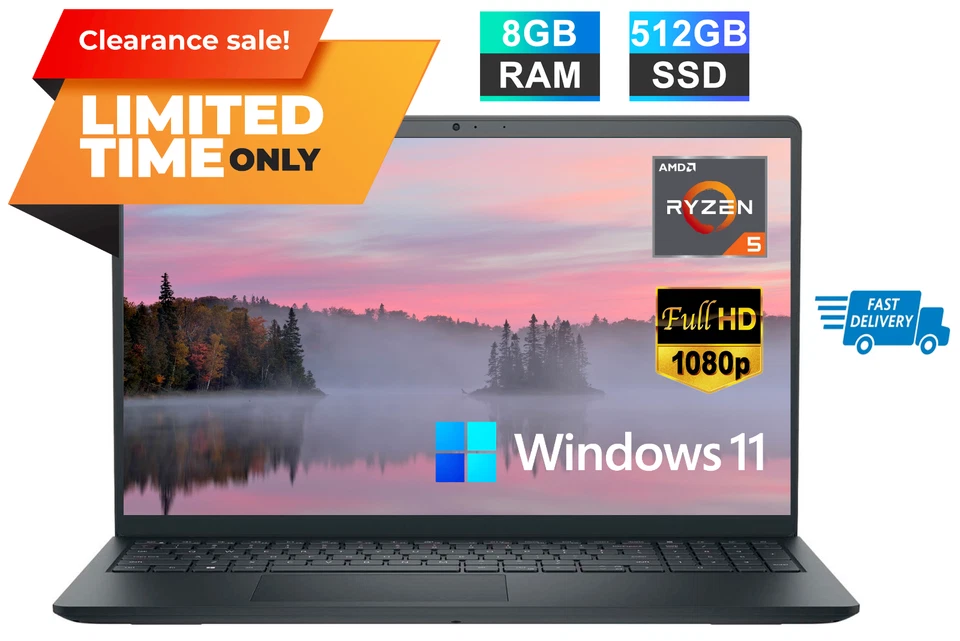 2023 Dell Inspiron 15 Touch, 15.6" FHD AMD Ryzen 5, 8GB RAM, 512GB SSD Win11 - Image 1 of 4