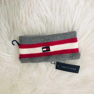 Tommy Hilfiger gestreiftes geripptes Stirnband mit Flaggenaufnäher grau meliert One Size NEU - Bild 1 von 4