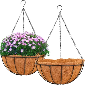 Hanging Basket Planter Plants Outdoor - 2 Pack 12 Inch Metal Hanging Planter wit - Picture 1 of 12