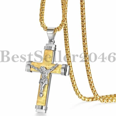 Hombres Mujeres Acero Inoxidable Jesús Crucifijo Cruz Religioso Colgante Collar 22" Foto 1 de 4