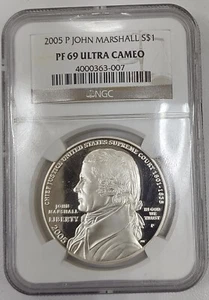 2005 P JOHN MARSHALL SILVER DOLLAR! GRADED PF69 ULTRA CAMEO! - Picture 1 of 4