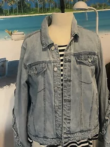 Myer Miss Shop Washed Blue Denim Jacket Size 12. Lovely, Versatile VGC Ruffled - Picture 1 of 11