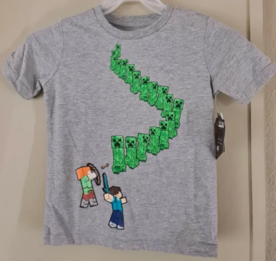 Mojang Minecraft Boys Mine Creeper Walk T-Shirt Gray Size XS (4/5) BRAND NEW! - Image 1 of 4