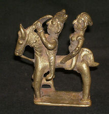 Antique Traditional Indian Tribal Bronze Horse With God Shiva And Parvati