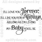 I'LL LOVE YOU FOREVER Nursery Baby Quote Vinyl Wall Decal Decor Letters Sticker