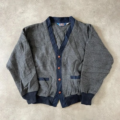 Pendleton Checkered Cardigan Mens XL Virgin Wool Button Up Vintage Jumper, Grey - Image 1 of 4