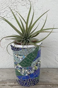 Tall Mosaic Pottery Crock, Planter, Kitchen Utensil Holder, Handmade 8x5” - Picture 1 of 7