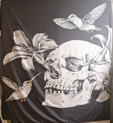 Skull And Hummingbirds Hardy Tattoo Goth Style Tapestry Wall Hanging 60"x80" - Image 1 of 4