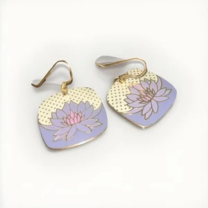 Vintage Laurel Burch Pierced Earrings Pond Lilly Lavender - Picture 1 of 3