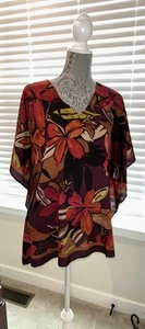Chico’s Pull Over Plum, Orange, Coral, Brown Asymmetrical Poncho Top S/M NWOT - Picture 1 of 6