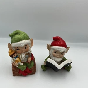 Vintage Homco Christmas Elf Figurines Set of 2 Shelf Sitters 5406 - Picture 1 of 11