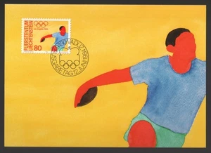 1984 Liechtenstein Olympic Games 80r Discus First Day Maxi Card Vaduz FDC - Picture 1 of 1