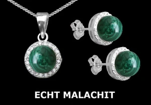 925 ECHT SILBER RHODINIERT *** Malachit Ohrstecker - Anhänger - Kette - oder Set - Picture 1 of 14