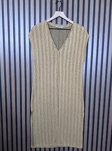 Zara Dress Small Womens Brown Beige V Neck Heather Sleeveless Soft Knit Striped - Picture 1 of 6
