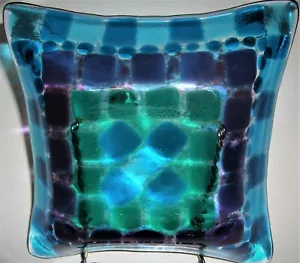 Vtg Fused Art Glass MCM Ash Tray,Candy, or Trinket Dish Handmade 5.25"Sq. Estate - Picture 1 of 7