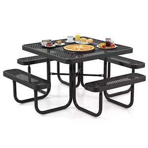 46" Coated Steel Camping Table w/Seats Heavy Duty Picnic Table & Bench for 8 - Picture 1 of 10