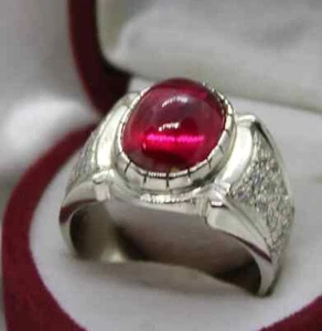 Lab Created Ruby Cabochon Men Ring Roby Ring Yaqut Ring Ring Handmade Ring - Picture 1 of 10