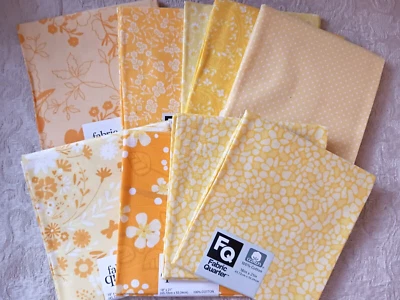 FQ Fabric Quarters Bundle 9 Fat Quarters Golds Yellows Florals Dots 100% Cotton - Image 1 of 4