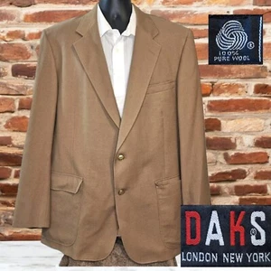 Daks Blazer Sports Coat Mens 46L Beige Gold Button 100% Wool - Picture 1 of 11