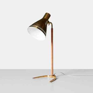 Mid Century Italian Table lamp Brass & Leather made By LD - Picture 1 of 9