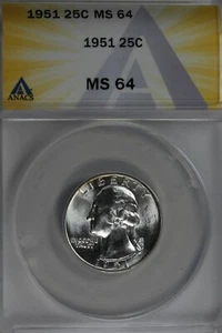 1951  .25   ANACS   MS 64   Washington Quarter, Silver 25 Cents (0.25) - Picture 1 of 2
