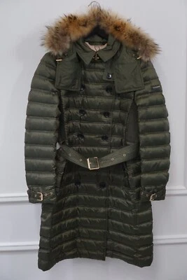 Abrigo para mujer Burberry Chesterfords gris plumón de ganso oliva oscuro ribete de piel genuina M Foto 1 de 4