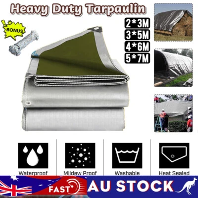 Tarpaulin Tarp Canvas Camping Poly Tarps Heavy Duty Cover PE Silver AU - image 1 of 4