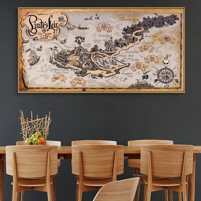 Pirate Lair Island Treasure World Map Canvas Vintage Poster Paint Unframed 91 - Image 1 of 4