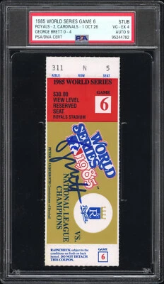 1985 George Brett signed ticket World Series Game 6 PSA 4 AUTO 9 HOFer Royals - Image 1 of 2