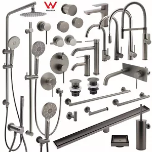 KYLINS Gun Metal Shower Set Basin Mixer Spout Kitchen Sink Tap Grate Rail Hook - Picture 1 of 258