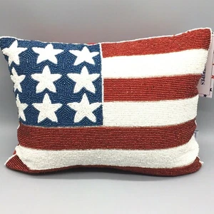 Stars Stripes American Flag Beaded Accent Pillow July 4th Patriotic Decor 12x16" - Picture 1 of 8