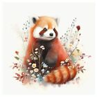 Aquarelle colorée fantaisie panda rouge floral #5 - 8x8 bloc de tissu coton artisanal
