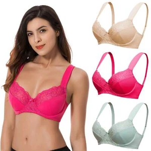 Women's Plus Size Minimizer Underwire Bra With Lace Embroidery-3 Pack - Picture 1 of 6