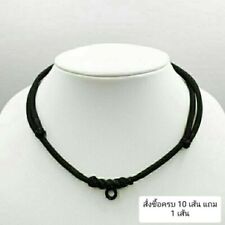 Thai Buddha Buddhist Amulet Handmade Pendant Black Necklace Rope 1 hook 14-30"