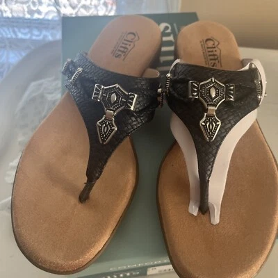 Sandálias tanga Cliffs by White Mountain feminina Bailee preta tecida - Tamanho 8 nova com etiquetas - Imagem 1 de 4