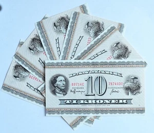 Six Consecutive 1936 Denmark 10 Kroner Frederik IX National Bank of Denmark AU+ - Picture 1 of 2