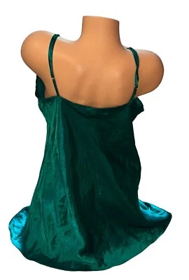 Camisón J. C. Penney ADONNA Verde Brillante Resbaladizo Satén Borde Transparente M Foto 1 de 4