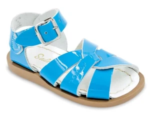 NEW toddler little girl Shiny Blue Leather SALT WATER Sandals size 10 HOY - Picture 1 of 7