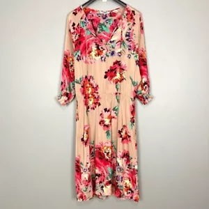 Abito donna Tibi seta floreale midi taglia 10 maniche a fumè boho vestibilità rilassata - Foto 1 di 7