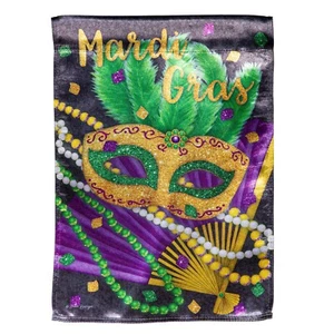 Mask and Beads 14LU12529 Evergreen LUSTRE Garden Flag 12.5” x 18” - Picture 1 of 1
